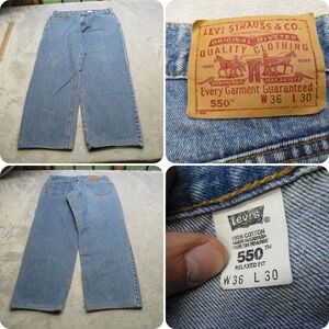VTG Levis 550 Baggy Jeans Mens 34X29 Light Wash Denim‎ Zip Fly Relaxed Fit
